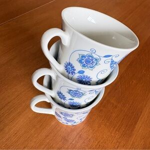 White Porcelain Teacup Set with Blue Floral Pattern